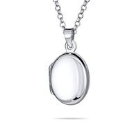 Bling Jewelry Petite Simple Plain Flat Oval Photo Lockets Necklace Pendant for Women and Teens Polished .925 Silver Small Locket That Holds Pictures