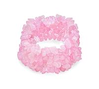 Bling Jewelry Pink Rose Quartz Crystal Gemstone Chip Stone Wide Chunky Cluster Multi Strand Stretch Bracelet For Women