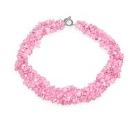 Bling Jewelry Pink Rose Quartz Gemstone Chunky Cluster Bib Chips Multi Strand Statement Necklace For Women Silver Plated Toggle Clasp