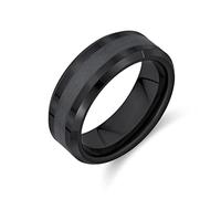 Bling Jewelry Plain Simple Beveled Edge Gunmetal Couples Titanium Wedding Band Ring For Men For Women Comfort Fit 8MM