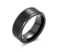Bling Jewelry Plain Simple Black Matte Couples Titanium Wedding Band Ring For Men For Women Beveled Edge Comfort Fit 8MM