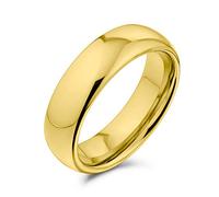 Bling Jewelry Plain Simple Dome Couples Titanium Wedding Band Polished Gold Plated Ring For Men For Women Comfort Fit 6MM