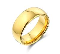 Bling Jewelry Plain Simple Dome Couples Titanium Wedding Band Polished Gold Plated Ring For Men For Women Comfort Fit 8MM