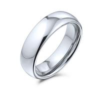 Bling Jewelry Plain Simple Dome Couples Titanium Wedding Band Rings For Men For Women Polished Silver Tone Comfort Fit 6MM