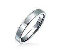 Bling Jewelry Plain Simple Thin Cigar Flat Couples Titanium Wedding Band Rings For Men For Women Polished Silver Tone Comfort Fit 3MM