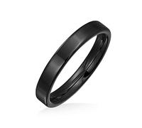Bling Jewelry Plain Simple Thin Cigar Flat Couples Titanium Wedding Band Rings For Men For Women Polished Black Comfort Fit 3MM