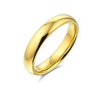 Bling Jewelry Plain Simple Thin Dome Couples Titanium Wedding Band Polished Gold Plated Ring For Men For Women Comfort Fit 4MM