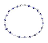 Bling Jewelry Protection Amulet Turkish Blue Charm Slender Evil Eyes Anklet Link Ankle Bracelet For Women Teen .925 Sterling Silver 9 Inch