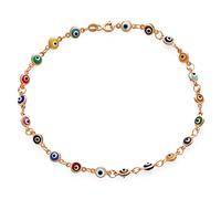 Bling Jewelry Protection Amulet Turkish Multi Color Charm Slender Evil Eyes Anklet Link Ankle Bracelet For Women Teen Rose Plated .925 Sterling Silver 10 Inch