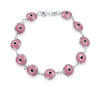 Bling Jewelry Protection Good Luck Amulet Turkish Glass Bead Evil Eye Bracelet For Women Teen .925 Sterling Silver Pink 7 Inch