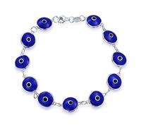 Protection Good Luck Amulet Turkish Glass Bead Evil Eye Bracelet for Women Teen .925 Sterling Silver Navy Blue 7 Inch