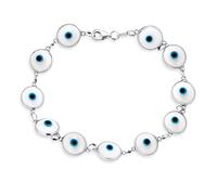 Bling Jewelry Protection Good Luck Amulet Turkish Glass Bead Evil Eye Bracelet For Women Teen .925 Sterling Silver White 7 Inch