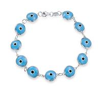 Bling Jewelry Protection Good Luck Amulet Turkish Opaque Turquoise Glass Bead Evil Eye Bracelet For Women Teen .925 Sterling Silver 7 Inch