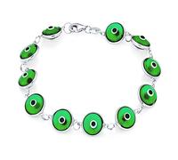 Bling Jewelry Protection Good Luck Amulet Turkish Translucent Green Glass Bead Evil Eye Bracelet For Women Teen .925 Sterling Silver 7 Inch