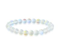 Bling Jewelry Rainbow Iridescent Created White Moonstone Round Bead 8MM Stacking Strand Stretch Bracelet For Women Men Teen Unisex
