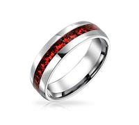 Bling Jewelry Red Crystal Eternity Band Ring For July Birth Month Men Women Silver Toned Stainless Steel Channel Set