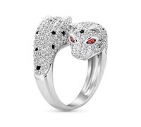Bling Jewelry Red Eye Black White Cubic Zirconia CZ Fashion Leopard Panther Cat Statement Bypass Ring For Women Silver Plated Brass