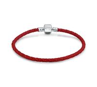 Bling Jewelry Red Weave Braided Genuine Leather Starter Charm Fits European Beads Bracelet For Women .925 Sterling Silver Barrel Clasp