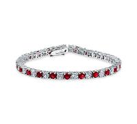 Bling Jewelry Red White Alternating Simulated Ruby Round Cubic Zirconia 12.00 CT 4 Prong Basket Set Solitaire AAA CZ Tennis Bracelet For Women Prom Bride Silver Plated 7.5 Inch