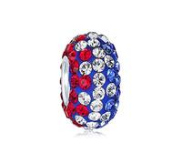 Bling Jewelry Red White Blue Patriotic Striped Crystal Spacer Bead Core .925 Sterling Silver Fits European Charm Bracelet For Women