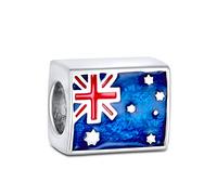 Red White Blue Pride International Patriotic Australian Flag Charm Bead For Women For Teen .925 Sterling Silver Fits European Bracelet