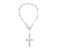 Bling Jewelry Religious Jesus Crucifix Infinity Cross Virgin Mary Rosary Prayer Beads .925 Sterling Silver Bracelet For Women Communion 3MM Bead 7 Inch
