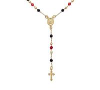 Religious Red Black Bead Blessed Mother Virgin Mary Rosary Beads Crucifix Cross Necklace for Women Teen Gold Plated
