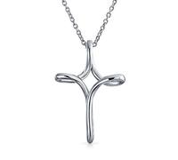 Bling Jewelry Religious Thin Simple Plain Ribbon Twist Open Infinity Cross Pendant Necklace For Women Teens .925 Sterling Silver
