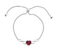 Bling Jewelry Romantic Dainty Red Heart Shape Lab Created Ruby Solitaire Two Love Knot Infinity Bolo Bracelet For Women Teen .925 Sterling Silver Adjustable Slide