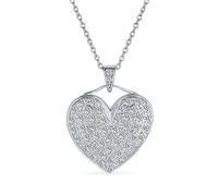 Bling Jewelry Romantic Elegant Large Pave Cubic Zirconia CZ Puff Heart Shape Pendant Necklace For Women Teen .925 Sterling Silver With Chain