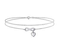 Bling Jewelry Romantic Figure Eight Love Knot and Heart 2 In 1 Layered Set Infinity Charm Anklet Link Ankle Bracelet Double Chain For Women .925 Sterling Silver 9 Inch