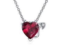 Bling Jewelry Romantic Promise Valentine Cubic Zirconia Ruby Red AAA CZ Devil Heart Pendant Necklace For Women Teens .925 Sterling Silver