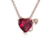 Bling Jewelry Romantic Promise Valentine Cubic Zirconia Ruby Red AAA CZ Devil Heart Pendant Necklace For Women Teens Rose Gold Plated .925 Sterling Silver