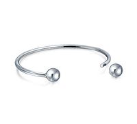 Bling Jewelry Round Ball Screw Tips Starter Charm Bangle Cuff Fits European Beads Bracelet For Women For Teen .925 Sterling Silver