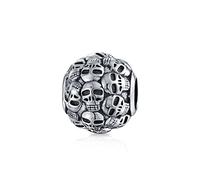 Bling Jewelry Round Barrel Multi Skeleton Skulls Diameter De Los Muertos Charm Bead For Women Oxidized .925 Sterling Silver Fits European Bracelet