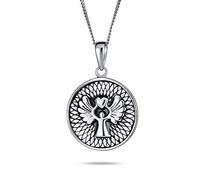 Bling Jewelry Round Medallion Disc Religious Reversible Two Sided Protection Engraved Prayer Guardian Angel Medal Pendant Necklace For Women .925 Sterling Silver