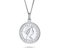 Bling Jewelry Royal Special Coin Disc Round Circle Medallion Pendant 1957 Special Queen Elizabeth Coin Necklace For Women .925 Sterling Silver