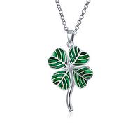 Bling Jewelry Saint Patrick Irish Shamrock Green Good Luck Charm 4 Leaf Clover Pendant Necklace For Women For Teen .925 Sterling Silver