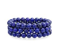 Bling Jewelry Semi Precious Gemstone Set Of 3 Blue Lapis Azul 6MM Ball Bead Stones Stackable Strands Stretch Bracelet For Women Teen