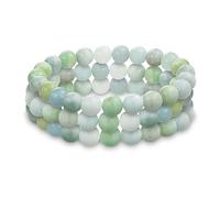 Bling Jewelry Set Of 3 Light Blue Natural Shades Aquamarine Gemstone Round Bead Ball 8MM Stacking Stretch Bracelet For Women Men Teen Unisex