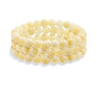 Bling Jewelry Set Of 3 Plain Stacking Round Beige Pale Yellow Honey Jade Stone Ball Bead Stackable Strand Stretch Bracelet For Women Teen For Men 8MM