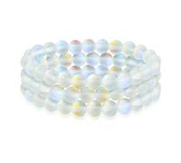 Bling Jewelry Set Of 3 Rainbow Iridescent Created White Moonstone Round Bead 8MM Stacking Strand Stretch Bracelet For Women Men Teen Unisex