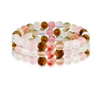 Bling Jewelry Set Of 3 Semi Precious Gemstone Matte Pink Rose Quartz Round Bead Ball 8MM Stacking Stretch Bracelet For Women Men Teen Unisex
