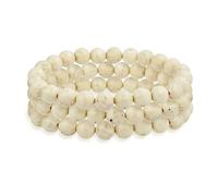Bling Jewelry Set Of 3 Semi Precious Gemstone Strand Beige River Stone Jasper Round Ball Bead 8MM Stretch Bracelet For Women Men Teen Unisex