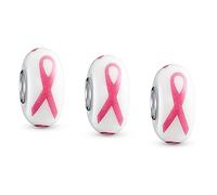 Bling Jewelry SET OF 3 Strength and Hope: Breast Cancer Survivor Pink Ribbon Murano Glass Bead with .925 Sterling Silver Core - European Charm Bracelet Fit for Women