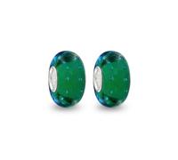 Bling Jewelry Set of Four Murano Glass .925 Sterling Silver Core Teal Blue Green Bubble Spacer Charm Bead Fits European Bracelet For Women Teen