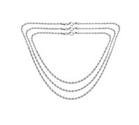 Bling Jewelry Set of Three 3mm 040 Gauge Unisex Classic Strong Simple Twist Cable Rope Chain Necklace Silver Tone Stainless Steel Men Women Teens 18, 20 & 24 Inch