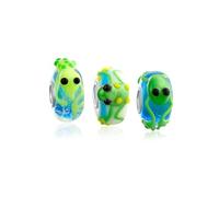 Bling Jewelry Set of Three Animal 3D Lamp work Murano Glass Lime Green Lizard Gecko & Toad Frog .925 Sterling Silver Core Spacer Bead For Women Teen Fits European Charm Bracelet