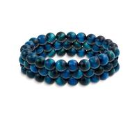 Bling Jewelry Set of Three Semi Precious Gemstone Azure Sky Blue Tiger-Eye Round Bead 8MM Stack Stretch Bracelet For Women Men Teen Unisex Strand