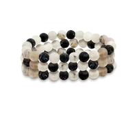 Bling Jewelry Set of Three Semi Precious Gemstone Matte Shades of Grey Quartz Round Bead 8MM Stacking Stretch Bracelet For Women Men Teen Unisex